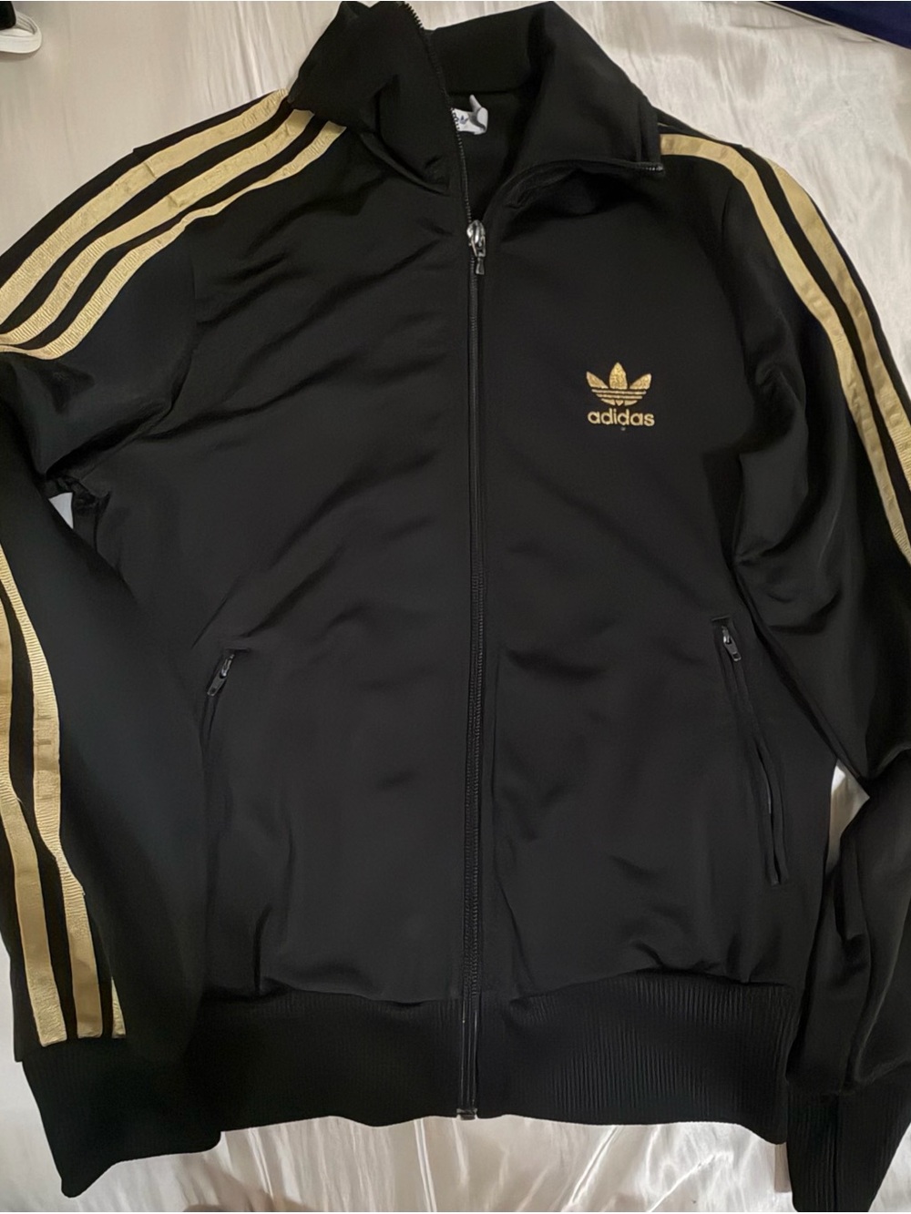adidas Black Track Jacket with Gold Stripes